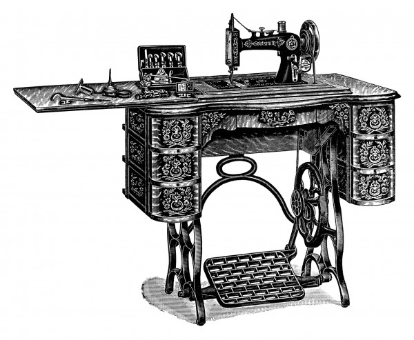 Швейная машинка "Goldsmith" abroach - черно-белый рисунок