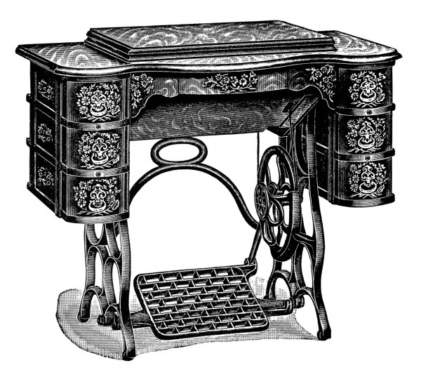 Швейная машинка "Goldsmith" в закрытом состоянии - черно-белый рисунок