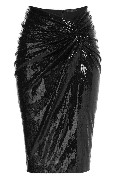 черная блестящая юбка-карандаш 2016