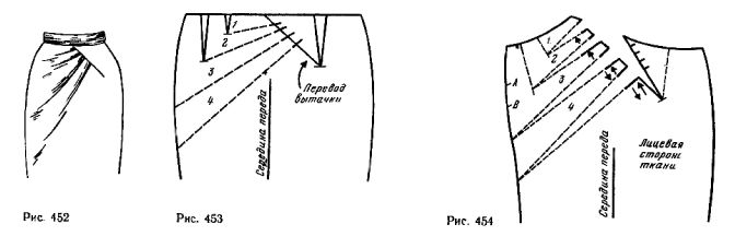 Конструкции юбок с драпировкой строят на чертеже основы прямой юбки. . При