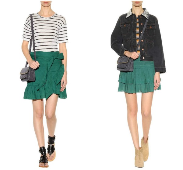 Две короткие юбки с воланами и оборками зеленого цвета Isabel Marant