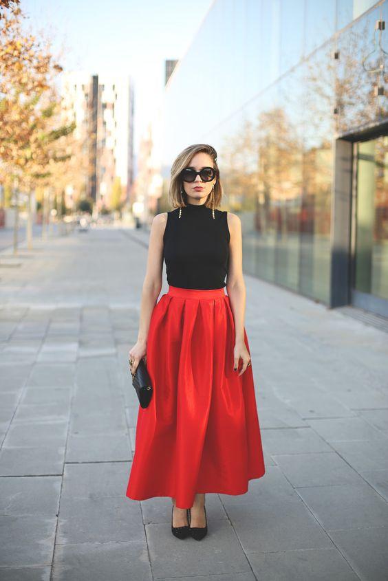 длинная красная юбка-тюльпан