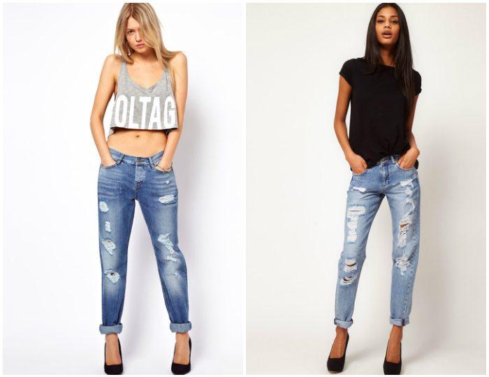 Стильные рваные джинсы на моделях