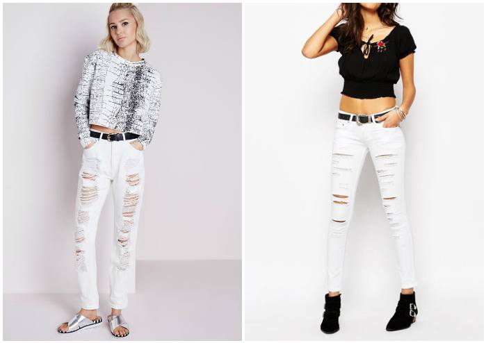 Белые рваные джинсы на моделях