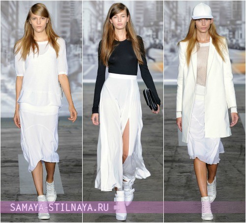 Варианты сочетания белой юбки в спортивном стиле, на фото коллекция DKNY Весна-Лето 2013