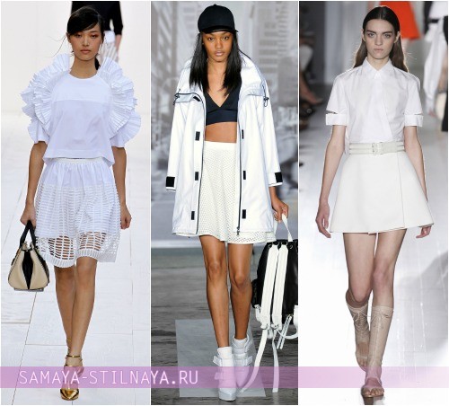 С чем носить короткую белую юбку 2013, на фото модели Chloe, DKNY и Victoria Beckham