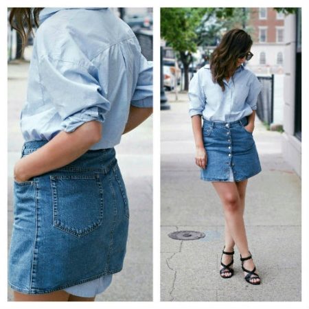 Джинсовая юбка с пуговицами спереди (43 фото): карандаш, миди, с чем носить