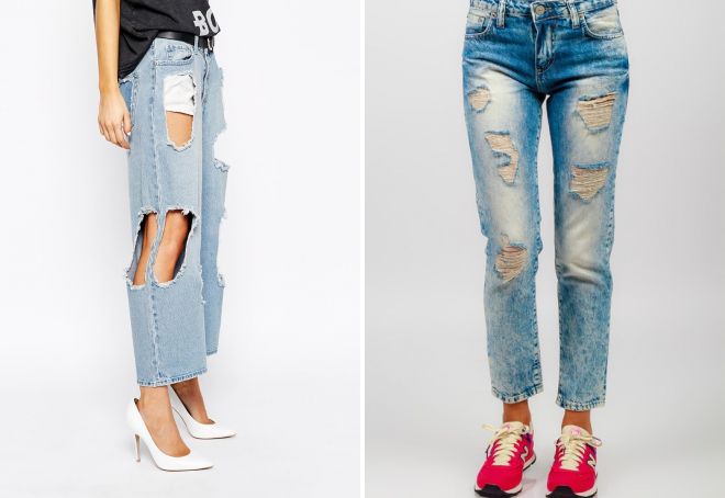 модные дырки на джинсах 2017