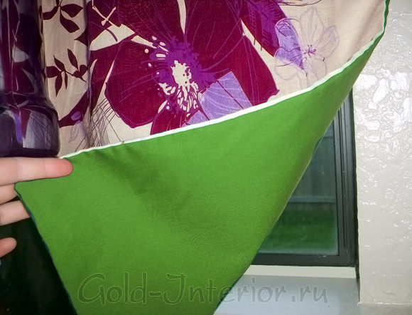 Салатовая подкладка шторы цвета фуксии