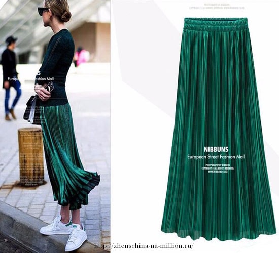 виды юбок плиссированная зеленая юбка
