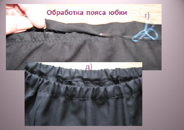 обработка пояса юбки 