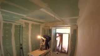 Как быстро клеить стеклохолст на потолок. How to glue fiberglass ceiling.