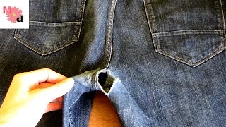 Как зашить дырку на джинсах между ног Ремонт джинс Штопка джинсов