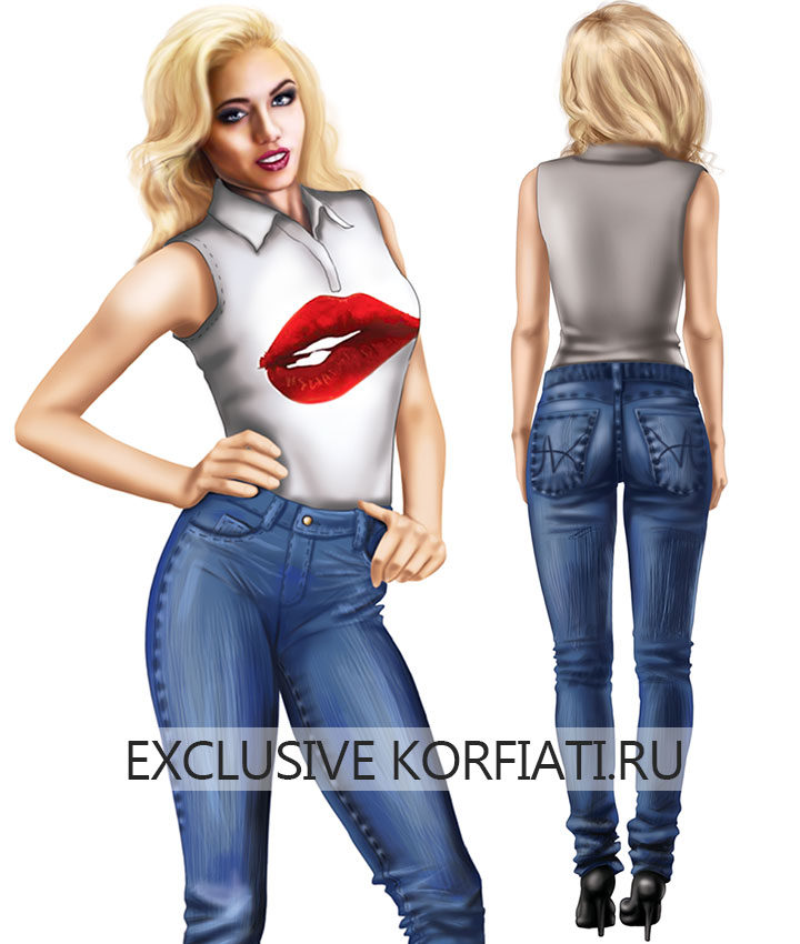 Эскиз модели джинсовых женских брюк