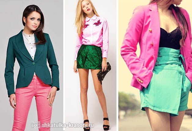 Сочетание цветов в одежде розовый и зеленый