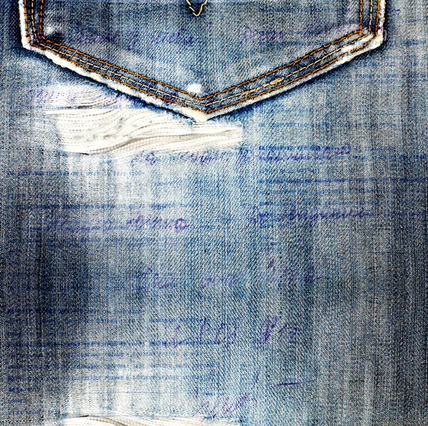 Старые джинсы фон с отверстием в стиль записки — стоковое фото