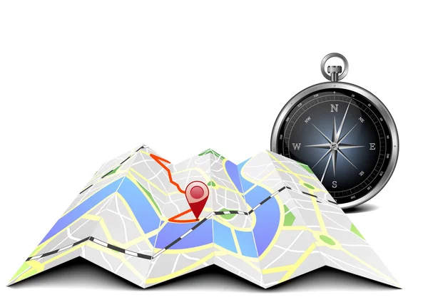 Карта города с компасом — стоковое фото