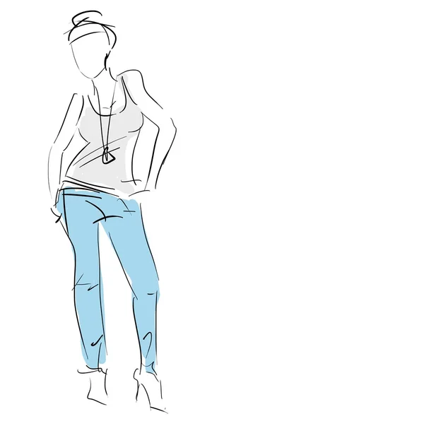 Эскиз концепции женщин в футболку и джинсы, мода — стоковое фото