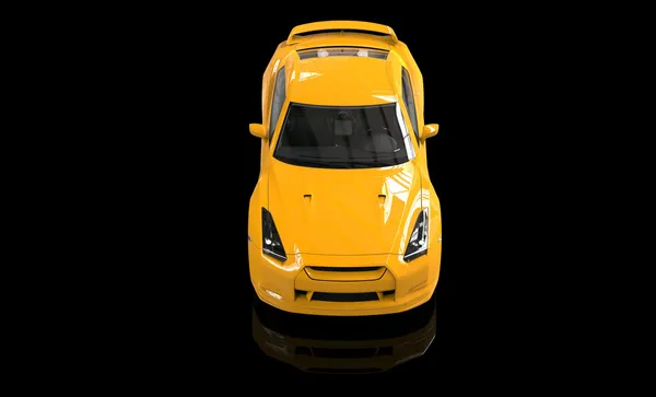 Вид сверху холодный желтый автомобиль на светоотражающий фон — стоковое фото