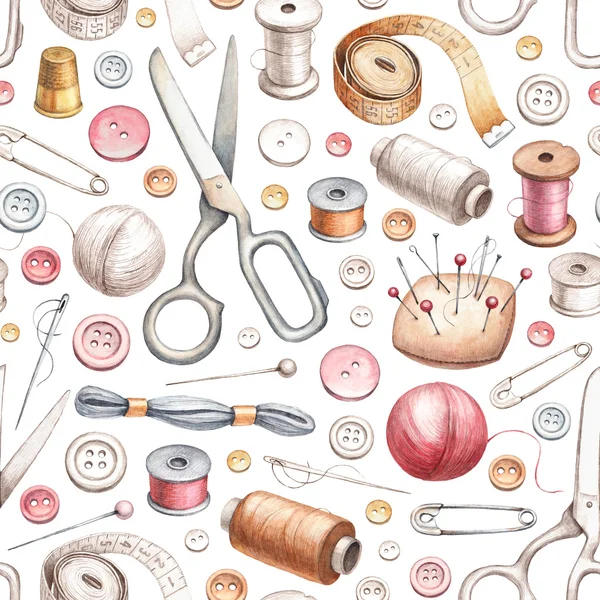 Бесшовный фон с иллюстрациями швейные инструменты — стоковое фото