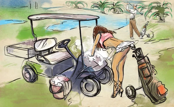 Игрок гольфа - рука сделанная и нарисованная иллюстрация — стоковое фото