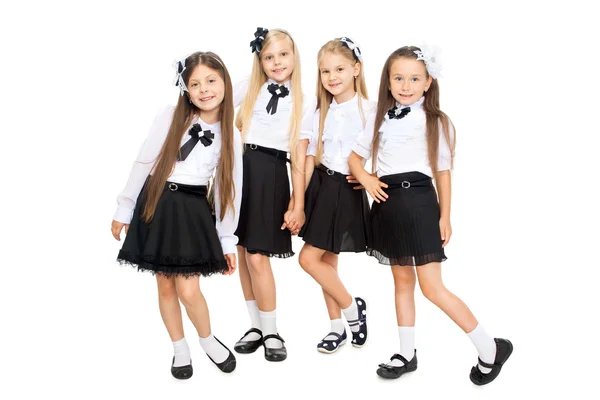 Группа улыбаясь школьницы, изолированные на белом фоне — стоковое фото