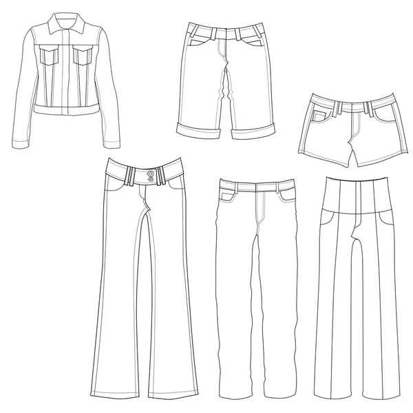 Плоский шаблон эскизы различных Деним и джинсовая одежда - набор джинсовой одежды — стоковое фото