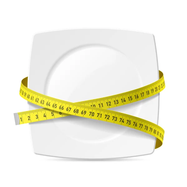Тарелка с измерительной ленты - диета тема — стоковый вектор