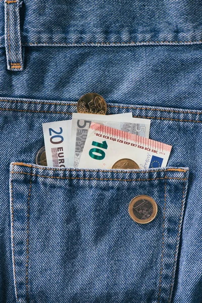 Крупным Планом Зрения Банкноты Евро Кармане Джинсов — стоковое фото