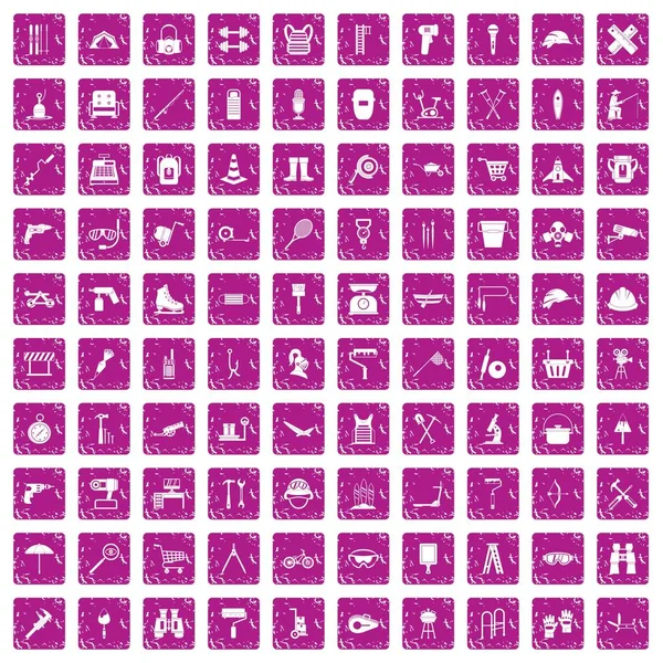 100 иконок снасть набор гранж розовый — стоковый вектор