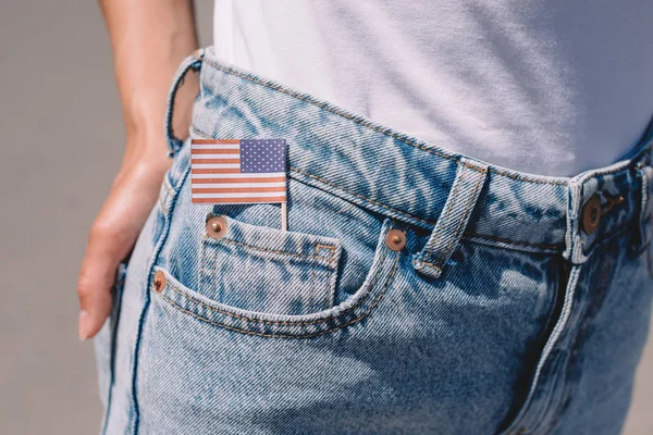 Partial View Woman Jeans American Flagpole Pocket Americas Independence Day — стоковое фото