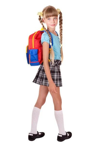 Школьница в форме с рюкзаком — стоковое фото