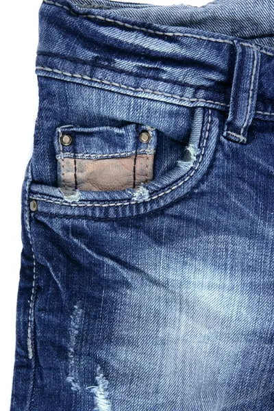 Голубые джинсы карман детализации текстуры крупным планом — стоковое фото