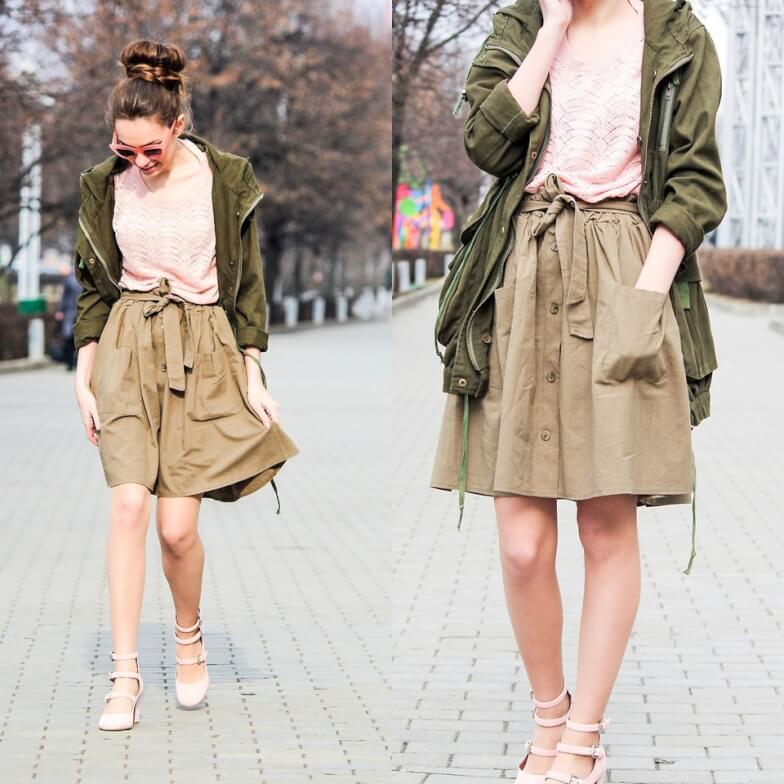 Сочетание с яркими оттенками - Сочетание болотного с розовым