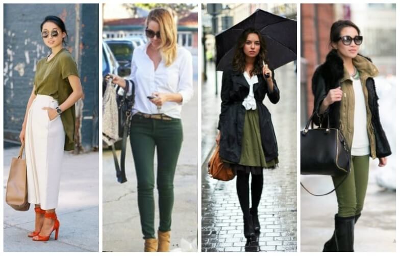 Сочетание с базовыми оттенками - Сочетание болотного с белым