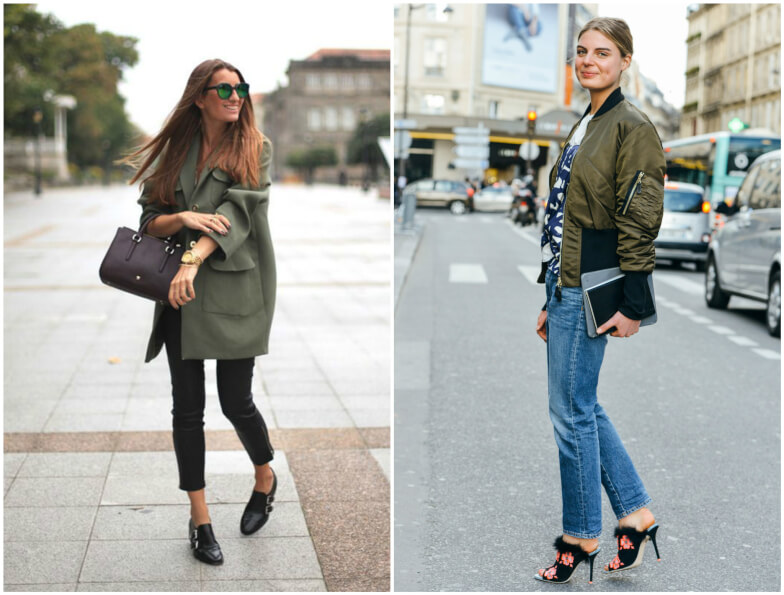 Сочетание с яркими оттенками - Сочетание болотного с джинсовым