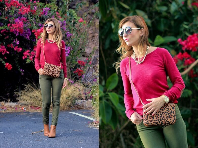 Сочетание с яркими оттенками - Сочетание болотного с розовым