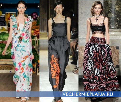 Модные длинные платья с квадратным вырезом декольте от Moschino Cheap & Chic, Martin Grant, Emilio Pucci